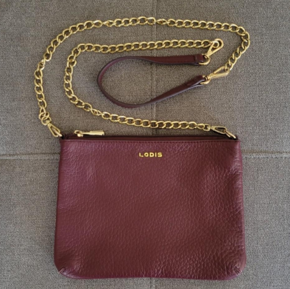 Lodis leather bag in wine color. 9 x 7